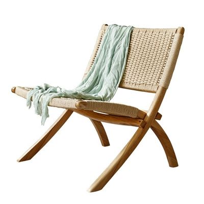 Houten patio buiten en woonkamer opvouwbare stoelen met natuurlijke rattan geweven vakmanschap