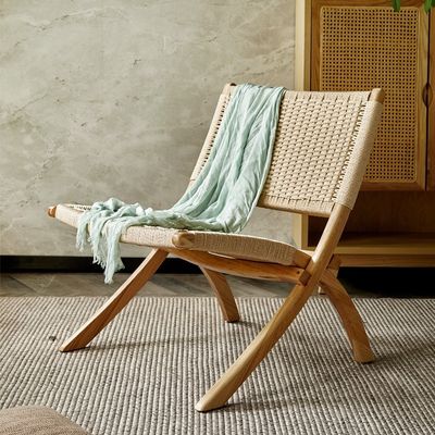 Houten patio buiten en woonkamer opvouwbare stoelen met natuurlijke rattan geweven vakmanschap