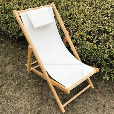 Algemeen Buitenmeubilair Moderne ontwerp Verstelbare hoogte Opvouwbare houten strandstoel met kussen in meerdere kleuren