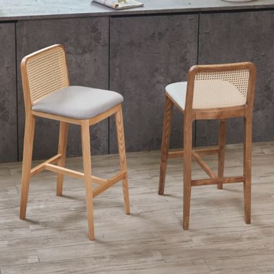 PU/Fabric Sponge Seat Nordic Polstered Bar Stool Houten stoel Rattan stoel voor moderne bar