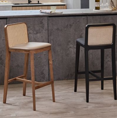 PU/Fabric Sponge Seat Nordic Polstered Bar Stool Houten stoel Rattan stoel voor moderne bar