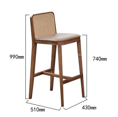 PU/Fabric Sponge Seat Nordic Polstered Bar Stool Houten stoel Rattan stoel voor moderne bar