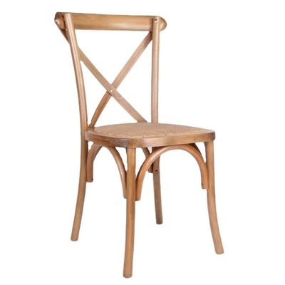 Rattan Cross Back Chair voor eetkamer Huwelijk Moderne houten stoel in bruin/natuurlijk/wit/rode wijn 25 dagen levering