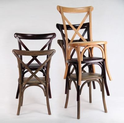 Rattan Cross Back Chair voor eetkamer Huwelijk Moderne houten stoel in bruin/natuurlijk/wit/rode wijn 25 dagen levering
