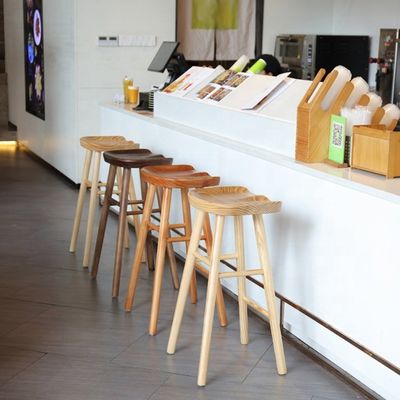 Moderne barstoel Eetkamer Restaurant Keuken Nordic Hotel Counter Stool Solid Hout Aanpasbare kleur voor specifieke