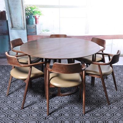 Moderne eetkamermeubilair Walnoot massief houten frame ronde eettafel met uniek design