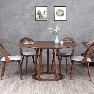 Moderne eetkamermeubilair Walnoot massief houten frame ronde eettafel met uniek design