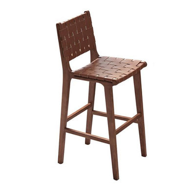 Ash Wood Frame Nordic Bistro Barstoelen met zadel leer geweven stoelen