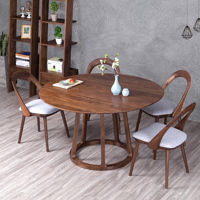 Moderne eetkamermeubilair Walnoot massief houten frame ronde eettafel met uniek design