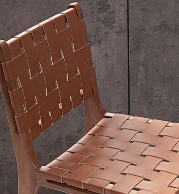 Ash Wood Frame Nordic Bistro Barstoelen met zadel leer geweven stoelen