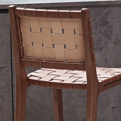 Ash Wood Frame Nordic Bistro Barstoelen met zadel leer geweven stoelen
