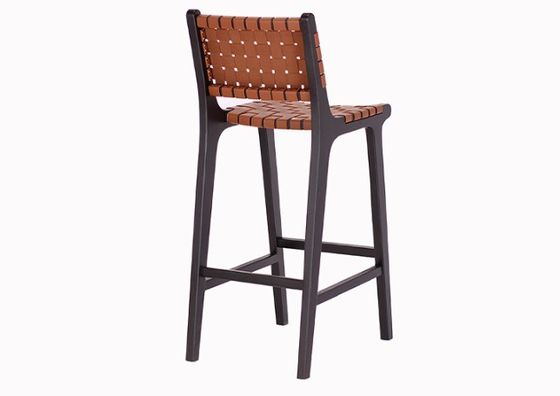 Moderne stijl Hoog massief houten bar stoel voor Nordic Fashion Bistro zadel leer