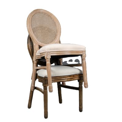 French Vintage Style Wood Dining Fabric Wood Stackable Wedding Wooden Chair with Nitrolacquer Finish Stevig en Duurzaam