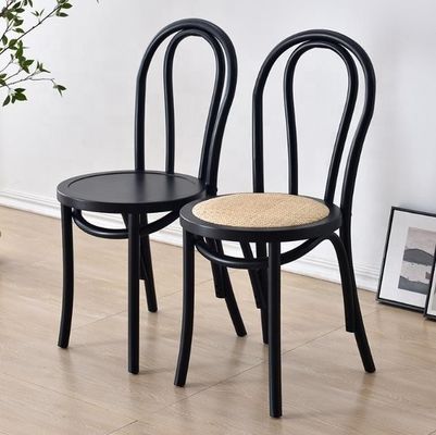 Massivhouten retro gebogen rugleuning Rattan stoel Eetstoel in zwart/wit/noot/lichte nootkleur voor huishoudelijk meubilair