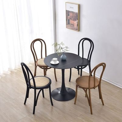 Massivhouten retro gebogen rugleuning Rattan stoel Eetstoel in zwart/wit/noot/lichte nootkleur voor huishoudelijk meubilair