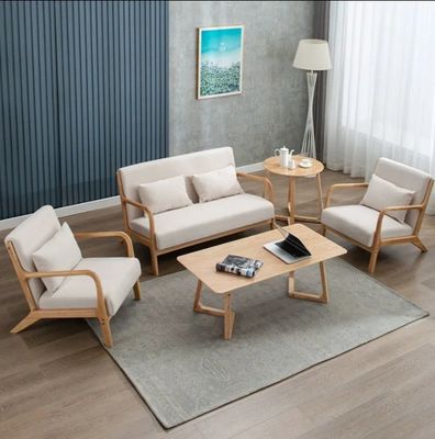 Woonkamer Sofa Set Meubelen Afgezet Armsteun Houten stoel met modern ontwerp en diepbruin/cremig wit/blauw/grijze kleur