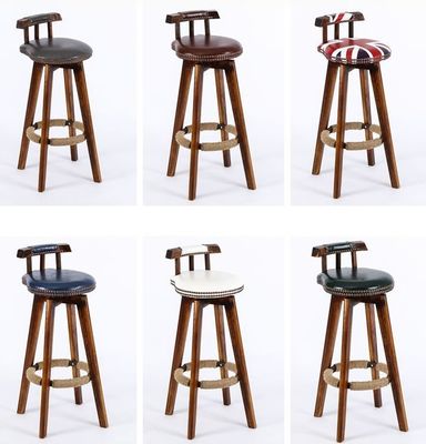 Barmeubilair Vintage Hoogstoel Barkruk van massief hout met gelakte rugleuning