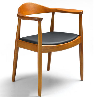 Korte been Nordic Restaurant Gebruikte houten imitatie van teakhouten eetstoel met vinyl bekleding