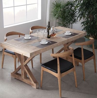 Op maat gemaakte luxe Franse massieve pijnboom hout restaurant eetkamer tafel set