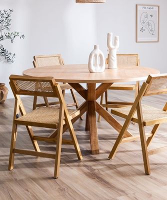 Restaurant Hotel Nordic Moderne natuurlijke rottang vouwbare stoel van massief hout voor eetkamermeubilair