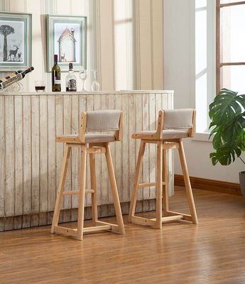 Natuurlijke kleur Afneembare vintage gepoleerde massieve houten barkruk voor pub