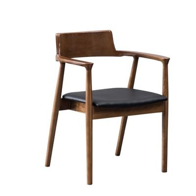 Eetkamer en woonkamer Contemporary Walnootkleur Houten armleuning Eetstoel met Stof Lederset