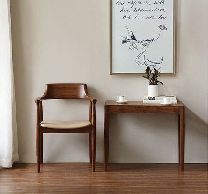 Eetkamer en woonkamer Contemporary Walnootkleur Houten armleuning Eetstoel met Stof Lederset