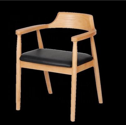 Restaurant Eetkamermeubelen Moderne houten armleunstoel met massief houten frame en Pu stoel