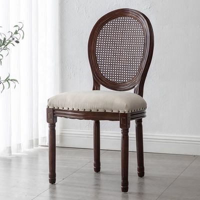Antieke design Europa Vantage Indoor Solid Wood Round Cane Rattan Back Eetstoel voor traditionele stijl in Europa