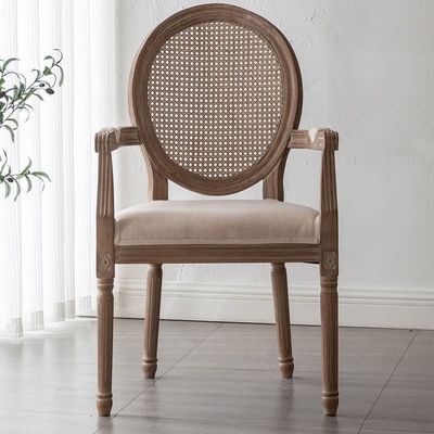 Antieke design Europa Vantage Indoor Solid Wood Round Cane Rattan Back Eetstoel voor traditionele stijl in Europa