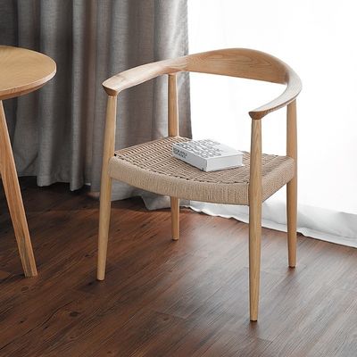 Stuurkast en café stoel Moderne Nordic Leisure stijl Solid Ash Hout Eetstoel met Handwerk Papier touw Geweven Kussen