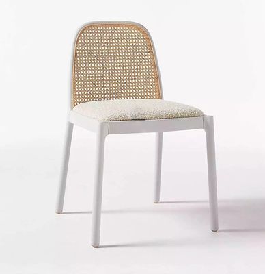 Postverpakking Duurzaam massief hout armloze rattan eetstoel voor eetkamer