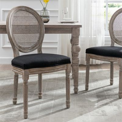 Eetstoel in Franse vintage stijl, bedekt met PU-leer, met stapelbaar ontwerp en massief hout