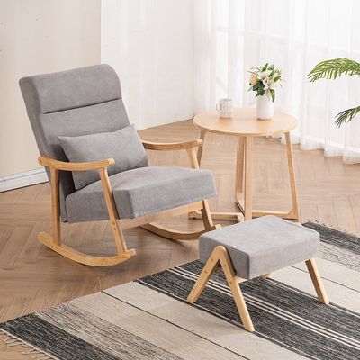 Solid houten frame comfortabele stoel van stoffen lui single sofa schommelstoel voor woonkamer