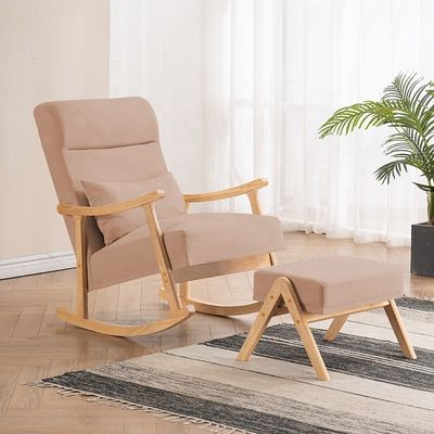 Solid houten frame comfortabele stoel van stoffen lui single sofa schommelstoel voor woonkamer