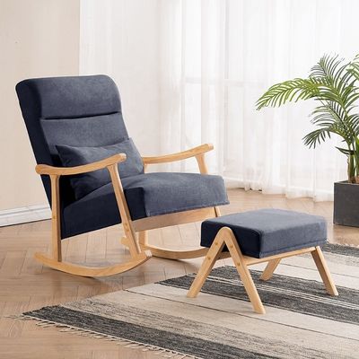 Solid houten frame comfortabele stoel van stoffen lui single sofa schommelstoel voor woonkamer