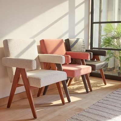 NO Opvouwbaar nieuwste ontwerp Huismeubilair Polstered woonkamer stoel met massief hout Accent stoelen