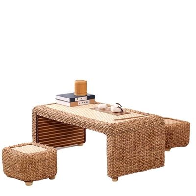 Home Meubelen Modern Design Stijl eind Natuurlijk Houten Frame Straw Woven Artistieke Japanse Stijl Koffietafel voor woonkamer