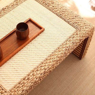 Home Meubelen Modern Design Stijl eind Natuurlijk Houten Frame Straw Woven Artistieke Japanse Stijl Koffietafel voor woonkamer