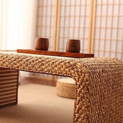 Home Meubelen Modern Design Stijl eind Natuurlijk Houten Frame Straw Woven Artistieke Japanse Stijl Koffietafel voor woonkamer