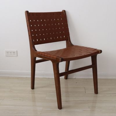 Gepersonaliseerd logo Outdoor Leisure stoelen Massivhouten meubels Moderne design stijl met PU leder geweven eetstoel