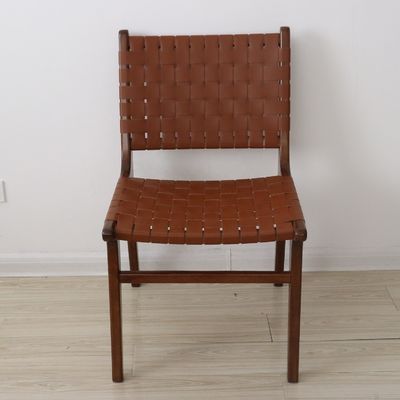 Gepersonaliseerd logo Outdoor Leisure stoelen Massivhouten meubels Moderne design stijl met PU leder geweven eetstoel