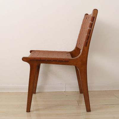 Gepersonaliseerd logo Outdoor Leisure stoelen Massivhouten meubels Moderne design stijl met PU leder geweven eetstoel