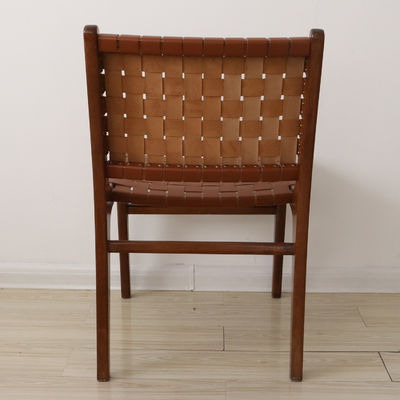 Gepersonaliseerd logo Outdoor Leisure stoelen Massivhouten meubels Moderne design stijl met PU leder geweven eetstoel