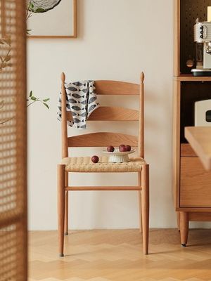 Burlywood W44*D48.5*H90CM Uniek Vintage Design Massivhouten Eetstoel met Handgeweven Papier Koordstoel
