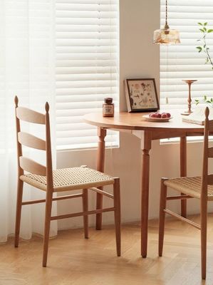 Burlywood W44*D48.5*H90CM Uniek Vintage Design Massivhouten Eetstoel met Handgeweven Papier Koordstoel