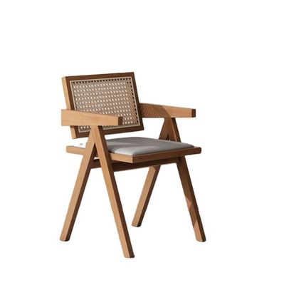 PU/Fabric Foam Seat Solid Wood Rattan Armrest Eetstoel met gepoleerde rietstoel en GEEN opgevouwen ontwerp