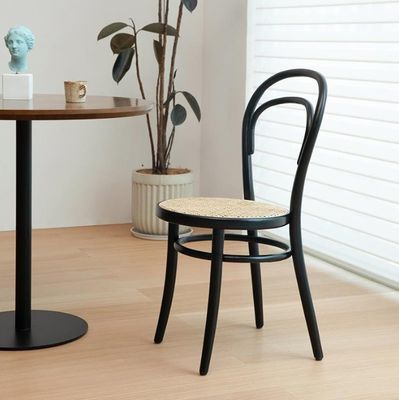 Nordic Rattan Eetstoelen Houten hoge rug Banketstoelen in midden-eeuwse moderne stijl met Bistro stoel van massief hout