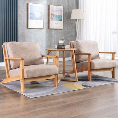 Nordic Morden Solid Wood Vintage Single Sofa Houten Leisure Arm Chair Polstered Sofa Recliner Chair