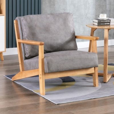 Nordic Morden Solid Wood Vintage Single Sofa Houten Leisure Arm Chair Polstered Sofa Recliner Chair